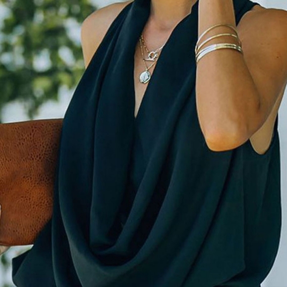 Tops - Black Cowl Neck Tank